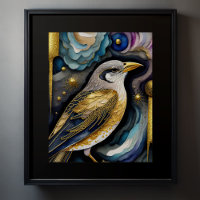 Abstracte Waterverf Schilderen van een Vogel 5:4