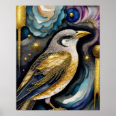 Abstracte Waterverf Schilderen van een Vogel 5:4 Poster (Voorkant)