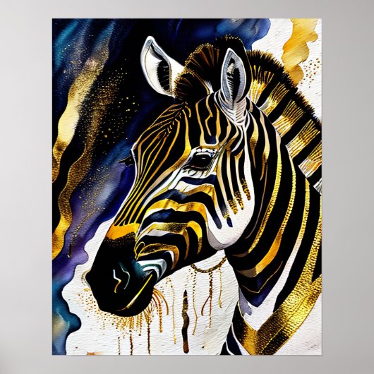 Abstracte Waterverf Schilderen van een Zebra 5:4 Poster (Voorkant)