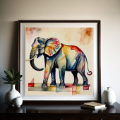 Abstracte Waterverf Schilderen van Olifant 1:1 Poster
