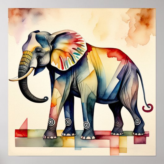 Abstracte Waterverf Schilderen van Olifant 1:1 Poster (Voorkant)
