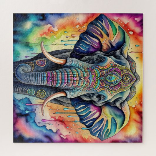 Abstracte Waterverf Schilderen van Olifant Legpuzzel (Horizontaal)