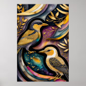 Abstracte Waterverf Schilderen van Vogels 2:3 Poster (Voorkant)