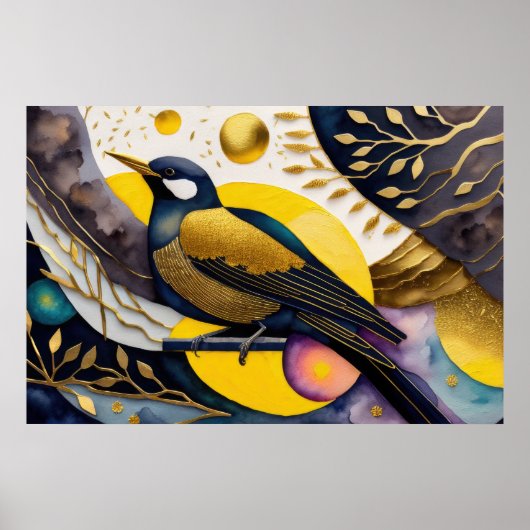 Abstracte Waterverf Schilderen van Vogels 3:2 Poster (Voorkant)