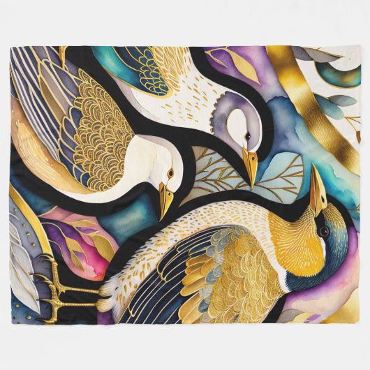 Abstracte Waterverf Schilderen van Vogels Fleece Deken (Voorkant (Horizontaal))
