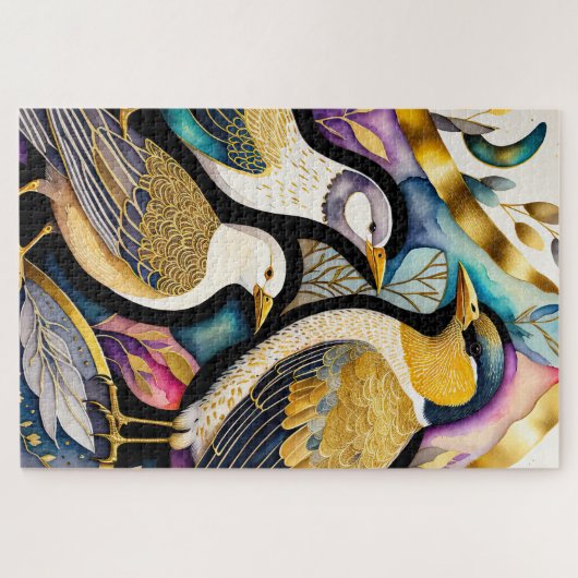 Abstracte Waterverf Schilderen van Vogels Legpuzzel (Horizontaal)