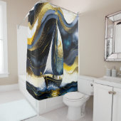 Abstracte Waterverf Schilderen Zeilboot Nacht Douchegordijn (In situ)