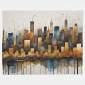 Abstracte Waterverf Schilderij Blauw Cityscape Fleece Deken (Voorkant (Horizontaal))