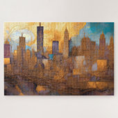Abstracte Waterverf Schilderij Donker Cityscape Legpuzzel (Horizontaal)