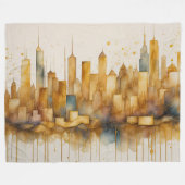 Abstracte Waterverf Schilderij Golden Cityscape Fleece Deken (Voorkant (Horizontaal))