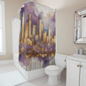 Abstracte Waterverf Schilderij Gouden Cityscape Douchegordijn (In situ)