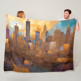 Abstracte Waterverf Schilderij Gouden Cityscape Fleece Deken