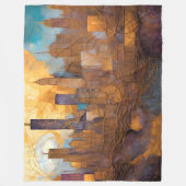 Abstracte Waterverf Schilderij Gouden Cityscape Fleece Deken (Voorkant)