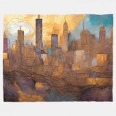 Abstracte Waterverf Schilderij Gouden Cityscape Fleece Deken (Voorkant (Horizontaal))
