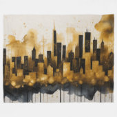 Abstracte Waterverf Schilderij Gouden Cityscape Fleece Deken (Voorkant (Horizontaal))
