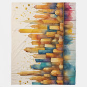 Abstracte Waterverf Schilderij Gouden Cityscape Fleece Deken (Voorkant)