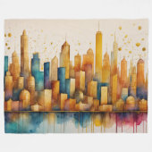 Abstracte Waterverf Schilderij Gouden Cityscape Fleece Deken (Voorkant (Horizontaal))