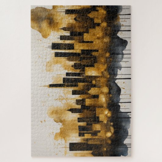 Abstracte Waterverf Schilderij Gouden Cityscape Legpuzzel (Verticaal)