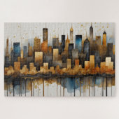 Abstracte Waterverf Schilderij Gouden Cityscape Legpuzzel (Horizontaal)