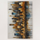 Abstracte Waterverf Schilderij Gouden Cityscape Legpuzzel (Verticaal)