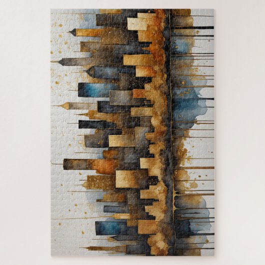 Abstracte Waterverf Schilderij Gouden Cityscape Legpuzzel (Verticaal)