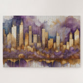 Abstracte Waterverf Schilderij Gouden Cityscape Legpuzzel (Horizontaal)