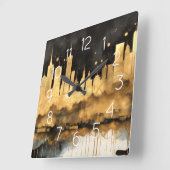 Abstracte Waterverf Schilderij Gouden Cityscape Vierkante Klok (Hoek)