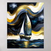 Abstracte Waterverf schilderij zeilboot nacht 4:5 Poster (Voorkant)