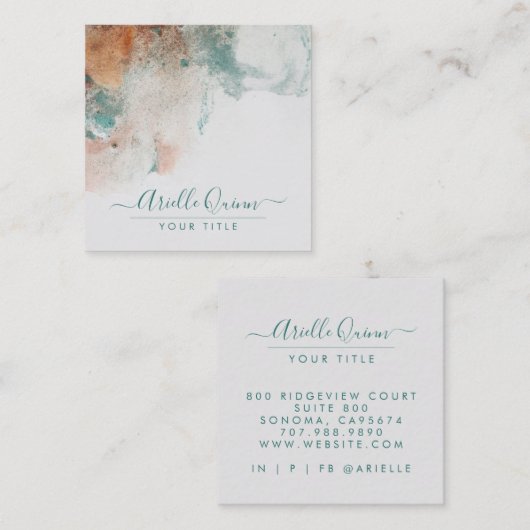 Abstracte Waterverf Script-naam Vierkante Visitekaartje (Voorkant / Achterkant)