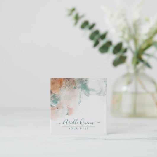 Abstracte Waterverf Script-naam Vierkante Visitekaartje (Staand voorkant)