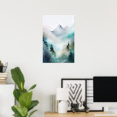 Abstracte Waterverf Serene Mountain downloaden Poster (Thuiskantoor)