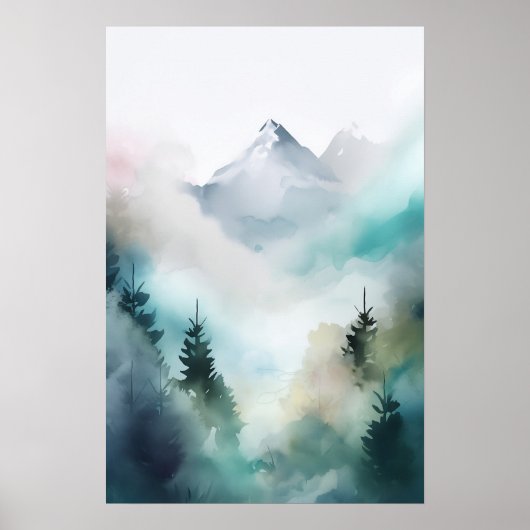 Abstracte Waterverf Serene Mountain downloaden Poster (Voorkant)