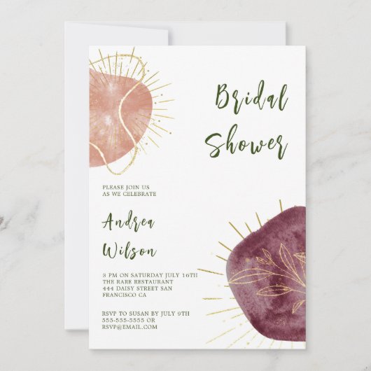 Abstracte Waterverf Shape Bridal Showe Uitnodiging (Voorkant)