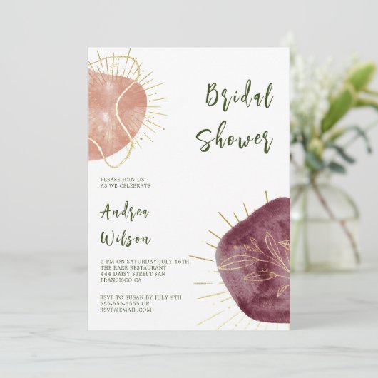 Abstracte Waterverf Shape Bridal Showe Uitnodiging (Staand voorkant)