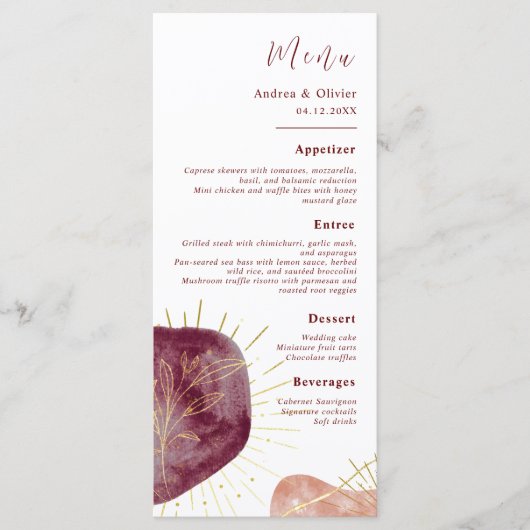 Abstracte Waterverf Shape Wedding Menus Menu (Voorkant)