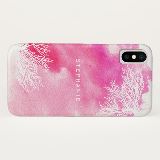 Abstracte waterverf splash roze koraalrif trendy Case-Mate iPhone case (Achterkant (horizontaal))
