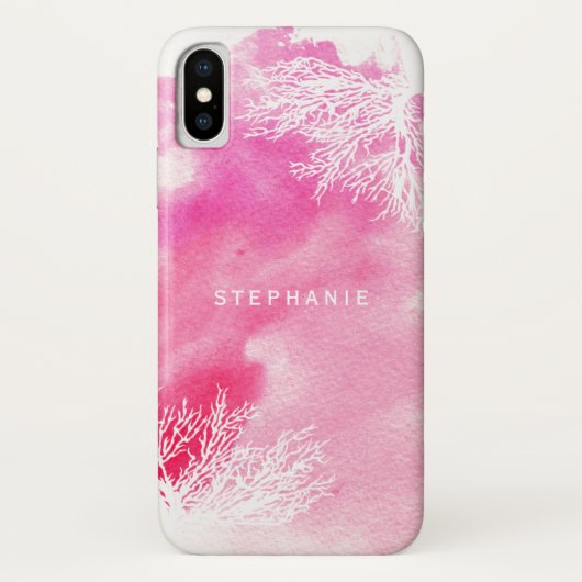 Abstracte waterverf splash roze koraalrif trendy Case-Mate iPhone case (Achterkant)