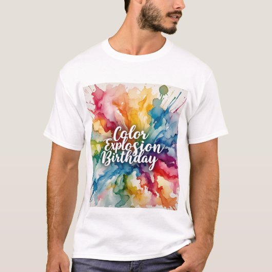 Abstracte Waterverf Splash Verjaardag T-shirt (Voorkant)