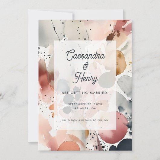 Abstracte Waterverf Splashed Wedding Save The Date (Voorkant)