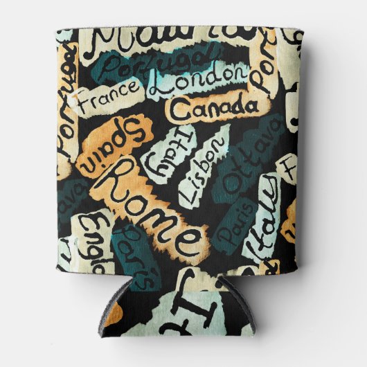 Abstracte waterverf steden, hoofdsteden patroon blikjeskoeler (Voorkant)