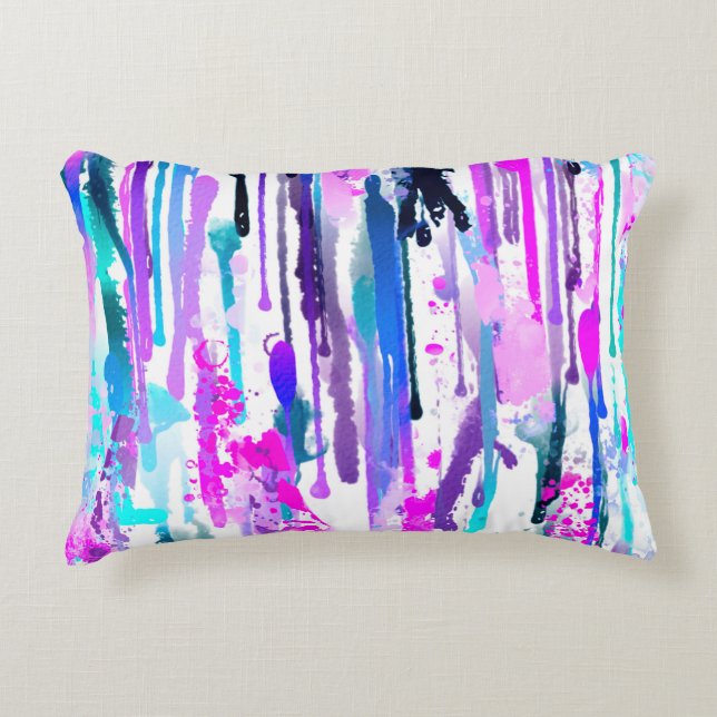 Abstracte Waterverf Streven blauw Turquoise Roze Accent Kussen (Voorkant)