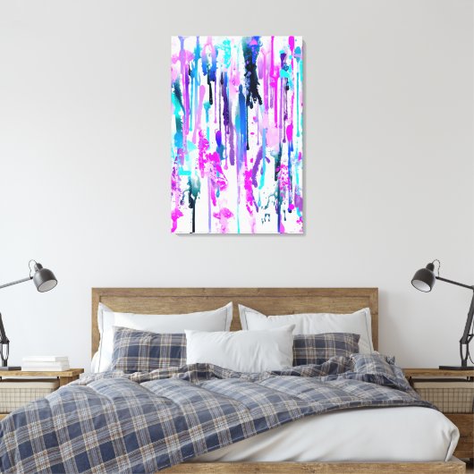 Abstracte Waterverf Streven blauw Turquoise Roze Canvas Afdruk (Insitu (Slaapkamer))