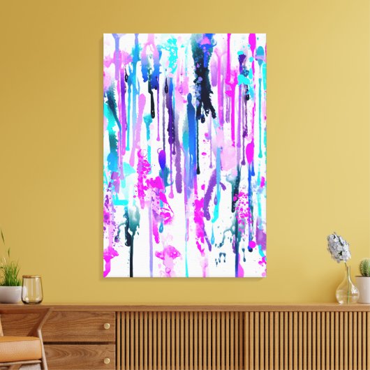 Abstracte Waterverf Streven blauw Turquoise Roze Canvas Afdruk (Insitu (Woonkamer))