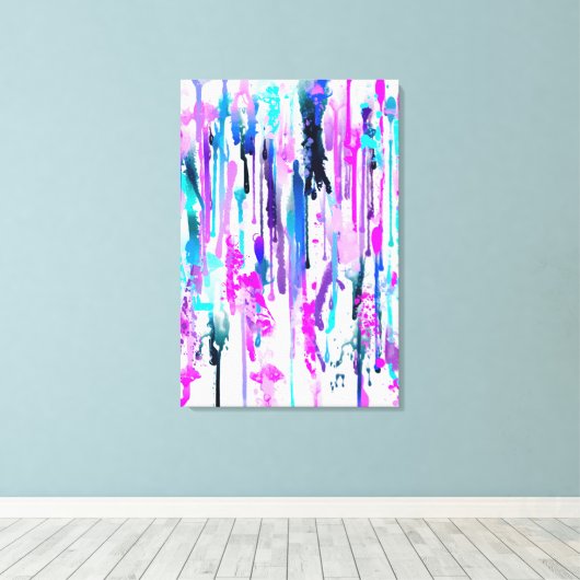 Abstracte Waterverf Streven blauw Turquoise Roze Canvas Afdruk (Insitu (Houten vloer))