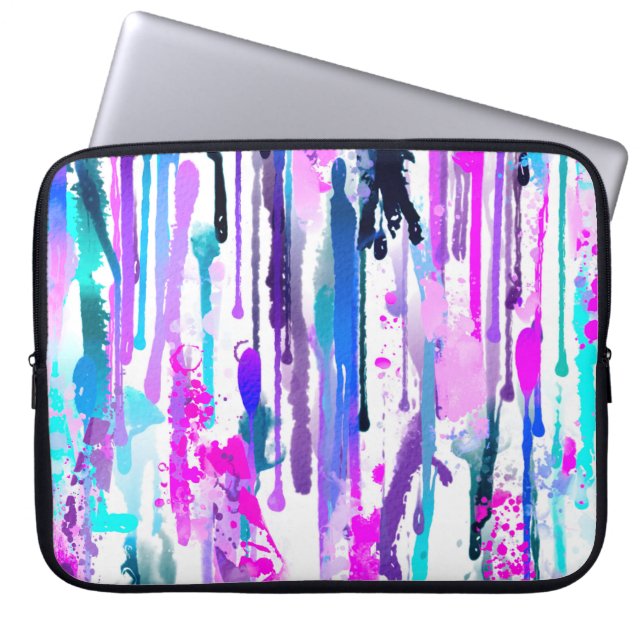 Abstracte Waterverf Streven blauw Turquoise Roze Laptop Sleeve (Voorkant)