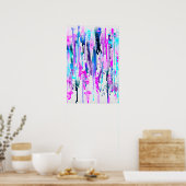 Abstracte Waterverf Streven blauw Turquoise Roze Poster (Keuken)