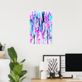 Abstracte Waterverf Streven blauw Turquoise Roze Poster (Thuiskantoor)