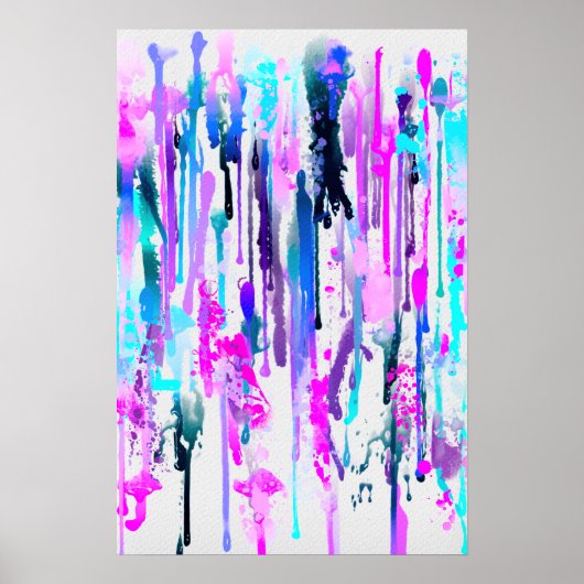 Abstracte Waterverf Streven blauw Turquoise Roze Poster (Voorkant)