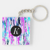 Abstracte Waterverf Streven blauw Turquoise Roze Sleutelhanger (Achterkant)
