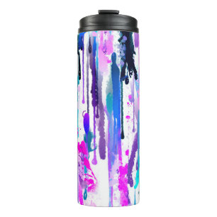 Abstracte Waterverf Streven blauw Turquoise Roze Thermosbeker